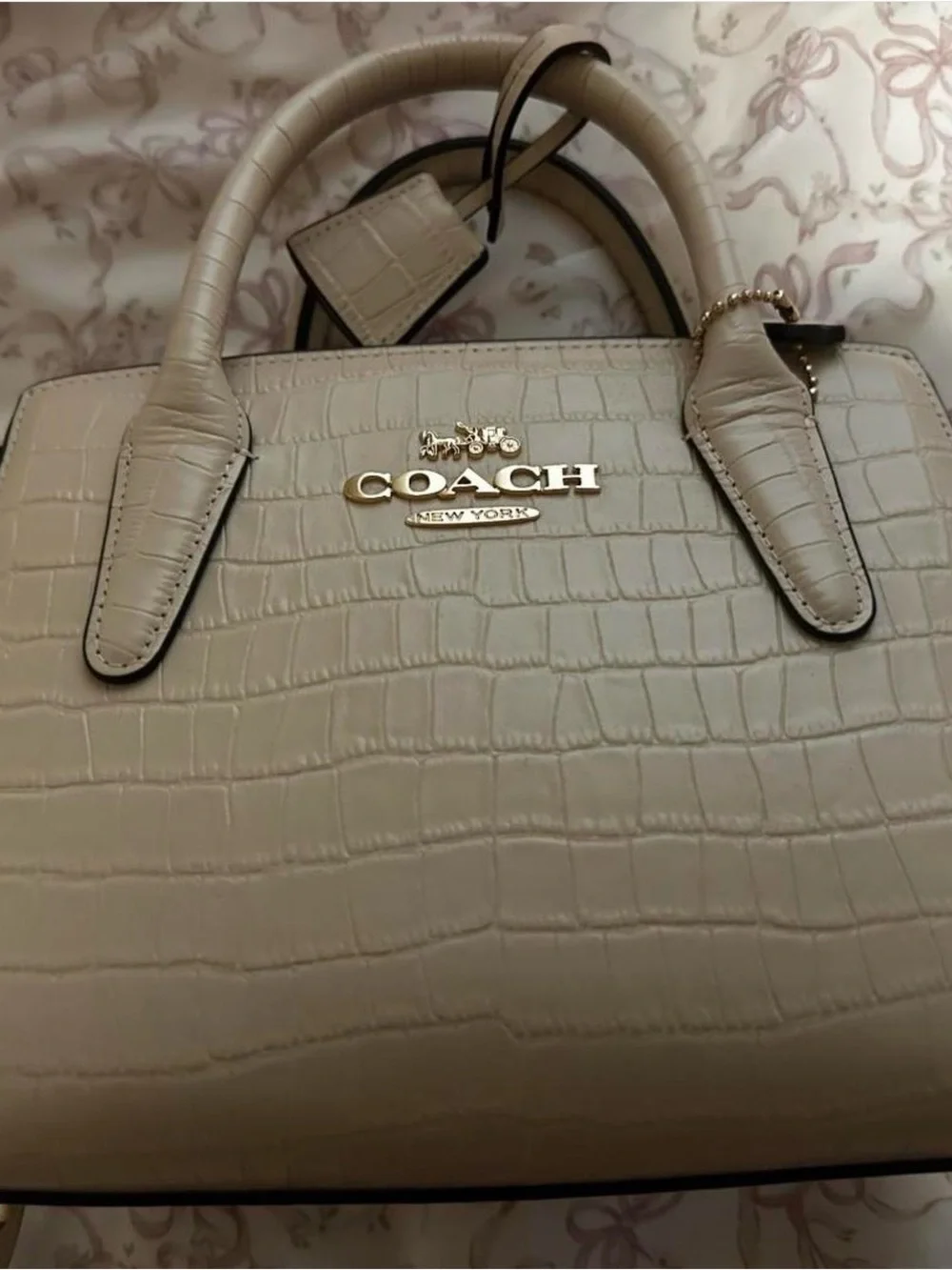 Coach Croc-Embossed Satchel in Light Taupe
